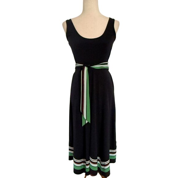 NWT White House Black Market Black Green Tank A-line Dress Sleeveless XXS Midi - Picture 2 of 13